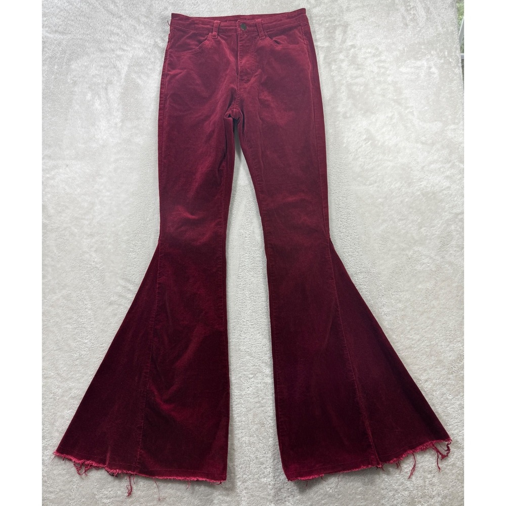 Altar'd State Womens Bell Bottom Flare Corduroy Burgundy Pants S Meas: 26x34